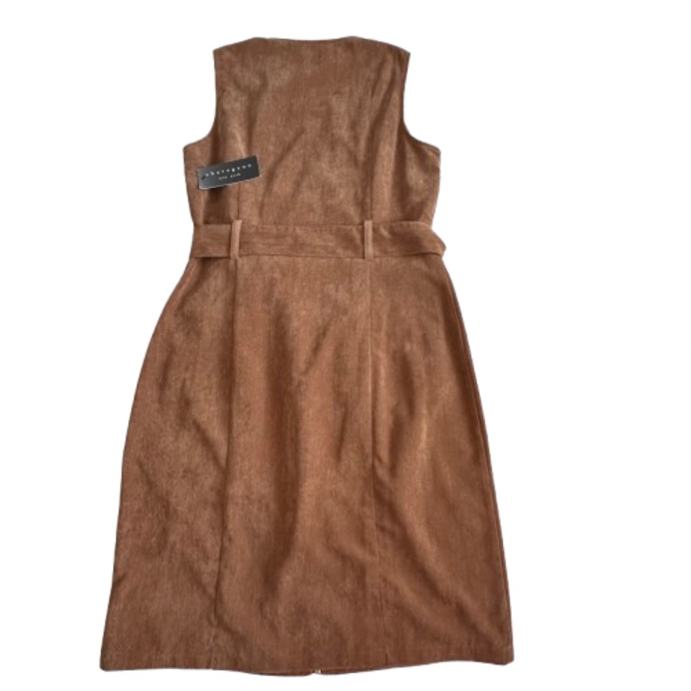 NWT Sharagano Women' 4 Brown Wet Sand Sleeveless Full Zip Midi Corduroy Dress - Picture 6 of 15